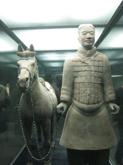 Warriror with a horse in a display cabinet