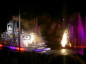 The boat disappears as fire erupts