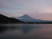 Mount Fuji seen over Lake Kawaguchi at dusk