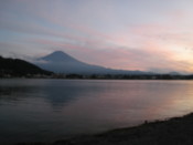 Mount Fuji seen over Lake Kawaguchi at sunset