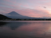 Mount Fuji seen over Lake Kawaguchi at sunset