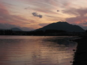 Mount Fuji seen over Lake Kawaguchi at sunset