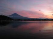 Mount Fuji seen over Lake Kawaguchi at sunset