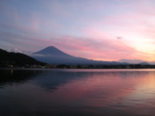 Mount Fuji seen over Lake Kawaguchi at sunset
