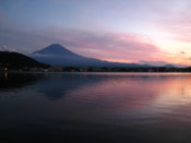 Mount Fuji seen over Lake Kawaguchi at sunset
