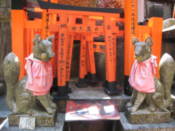 Small torii and foxes at Fushimi-Inari shrine