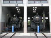 Two locomotives in the engine shed