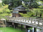 Bridge to Ukimido on Sagi-ike Pond