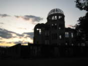 A-bomb building as the sun sets