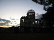 A-bomb building as the sun sets