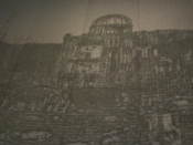 Mosaic of city after the a-bom struck, made of hundreds of thousands of tiles representing those who died