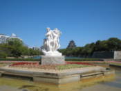 Statue and garden in front of Hiroshima-jo