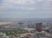 Looking down the strip; the big green area is a golf course