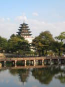 Pagoda and Chwihyanggyo bridge at Gyeongbokgung Palace