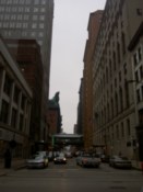 Looking down a street downtown