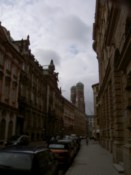 Looking down a street with the church in the distance