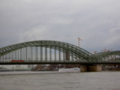 Trains cross the railway bridge