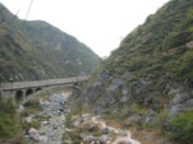 Walking at the base of the mountain
