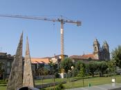 The monument to the left remembers Pope John Paul II