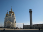 Church of the Transfiguration and obilisk with Order of Lenin