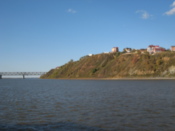 Village on a hill with bridge