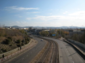 Tram tracks along one of the main streets