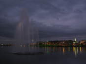 Lake Qaban fountain by night