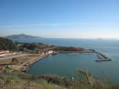 A harbour and land in the distance