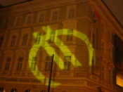 Euro symbol projected on a building