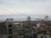 The Vitosha mountain barely visible through the clouds