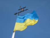 Ukrainian flag flying at the High Castle