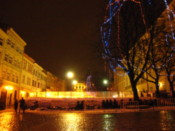 Ice rink on Rynok Square by night