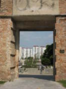 Looking through the city wall to the modern city