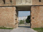 Looking through the city wall to the modern city